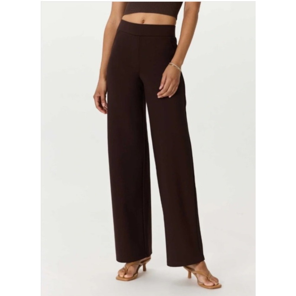 Quince Espresso Brown Ultra-Stretch Ponte Wide Leg Pants Women MEDIUM NWT Preppy